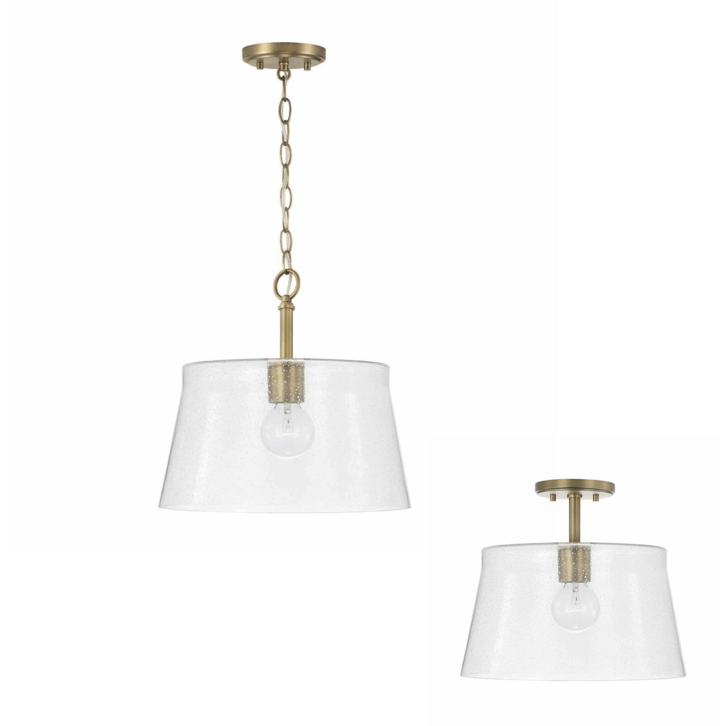 Baker 1 Light 14.25 inch Aged Brass Pendant Ceiling Light, Convertible Dual Mount