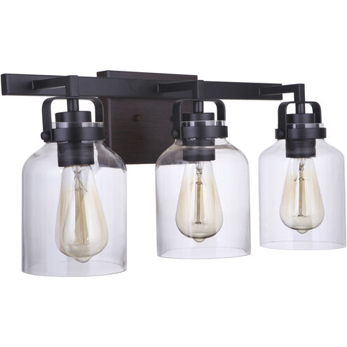 Foxwood 3 Light 21 inch Flat Black with Dark Teak Vanity Light Wall Light in Flat Black/Dark Teak