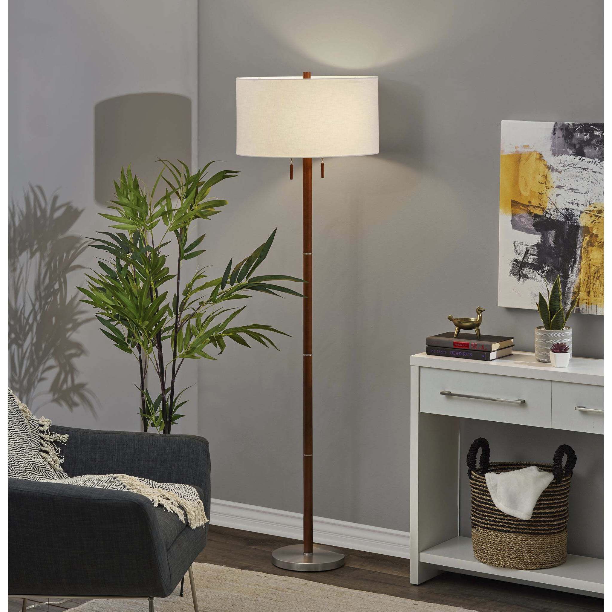 Madeline 66 inch 150.00 watt Walnut Rubberwood and Brushed Steel Floor Lamp Portable Light