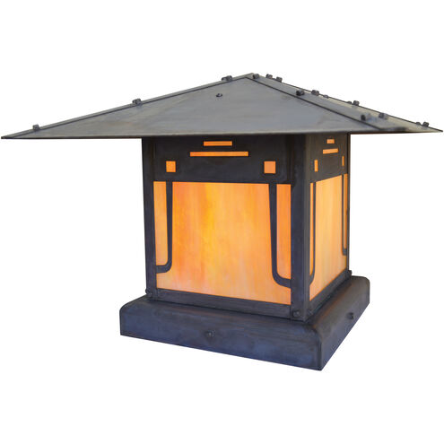 Pagoda 1 Light 13 inch Verdigris Patina Outdoor Column Mount in Gold White Iridescent