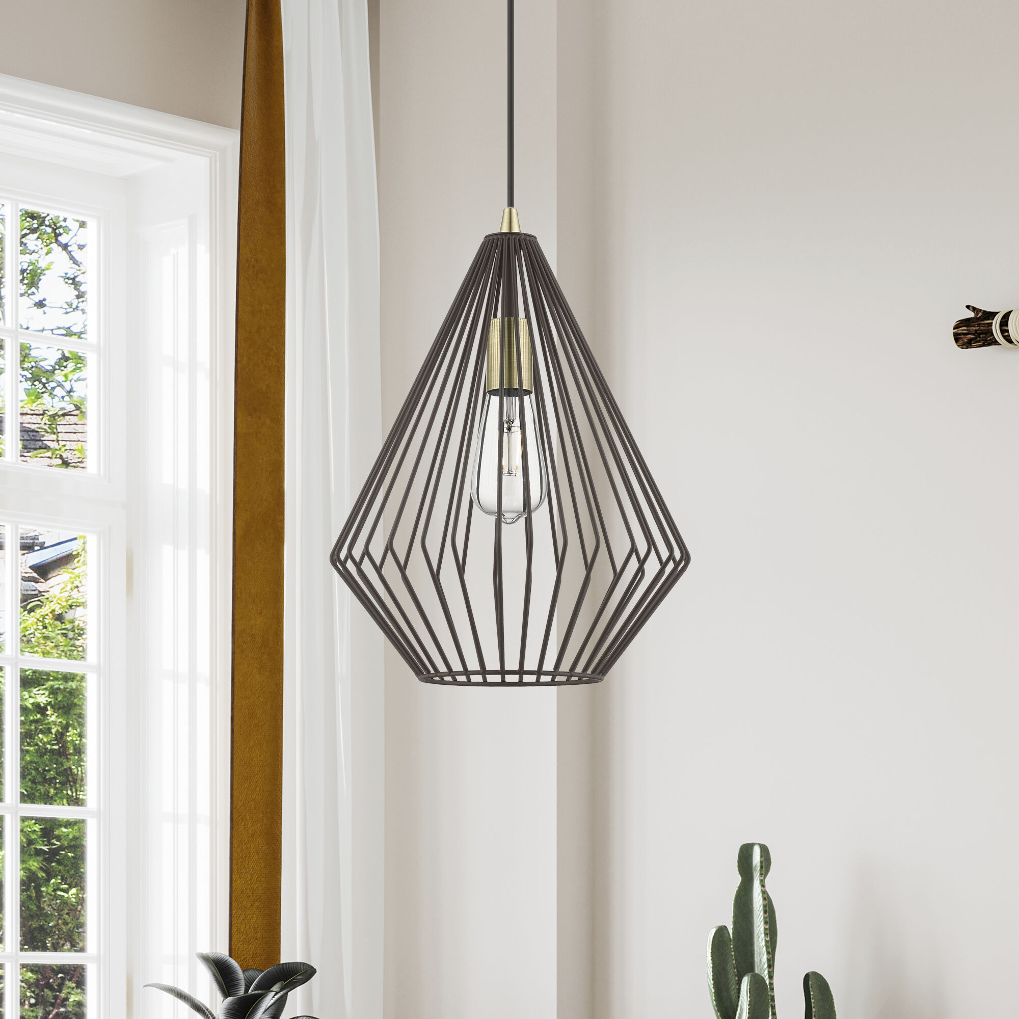 Linz 1 Light 11.5 inch Bronze with Antique Brass Accents Pendant Ceiling Light