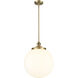 Franklin Restoration Beacon 1 Light 14 inch Brushed Brass Pendant Ceiling Light in Matte White Glass
