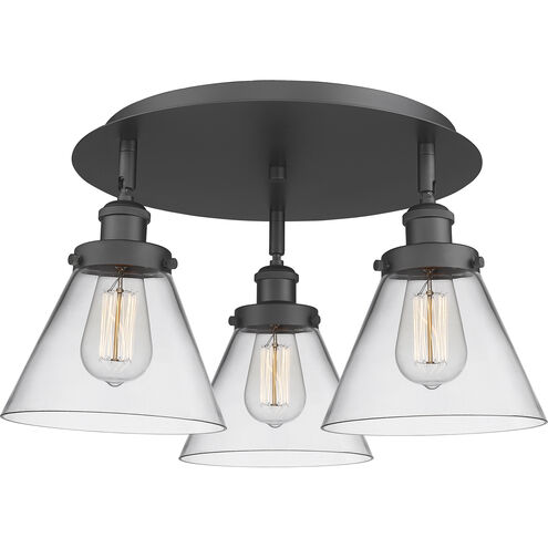 Cone 3 Light 19.5 inch Matte Black Flush Mount Ceiling Light in Clear