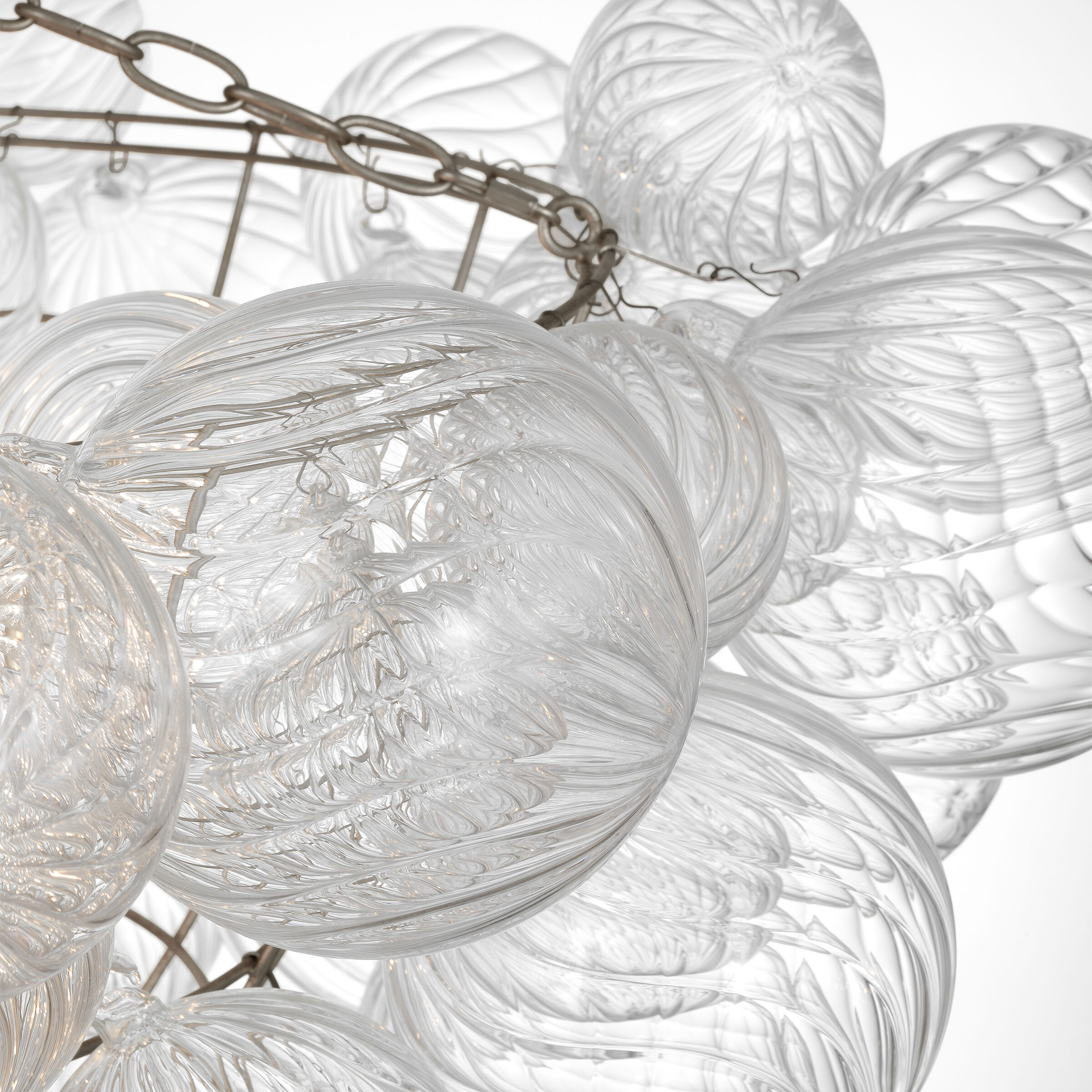 Julie Neill Talia LED 45.5 inch Burnished Silver Leaf and Clear Swirled Glass Chandelier Ceiling Light