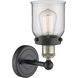 Bell Sconce Wall Light in Black Antique Brass, Clear