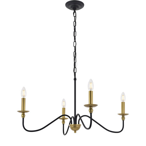 Rohan 4 Light 30 inch Matte Black and Brass Chandelier Ceiling Light in Brass and Black