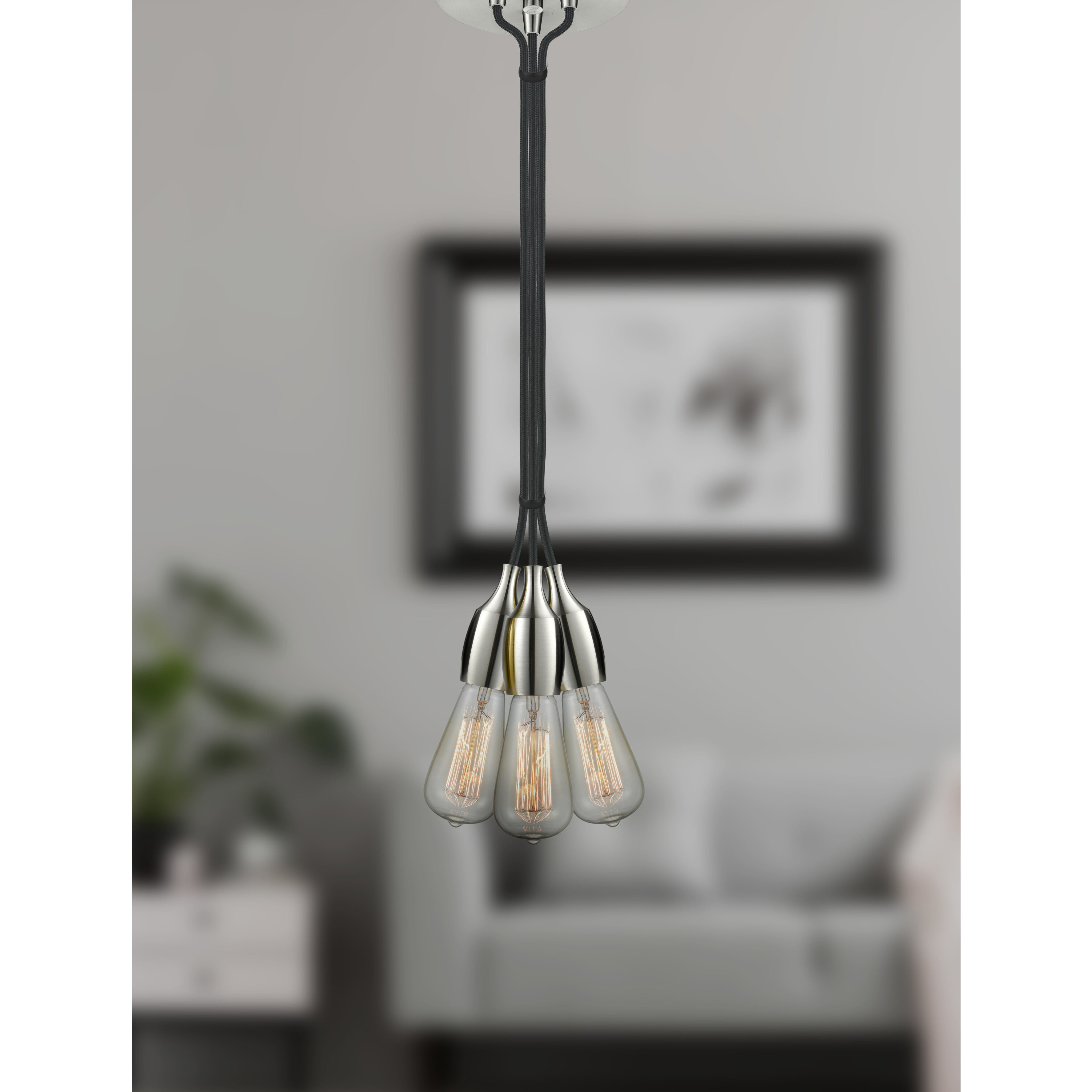 Innovations Lighting 103SN 10BK 3SN Chelsea Bare Bulb 3 Light 6 inch Brushed Satin Nickel Multi Pendant Ceiling Light Chelsea