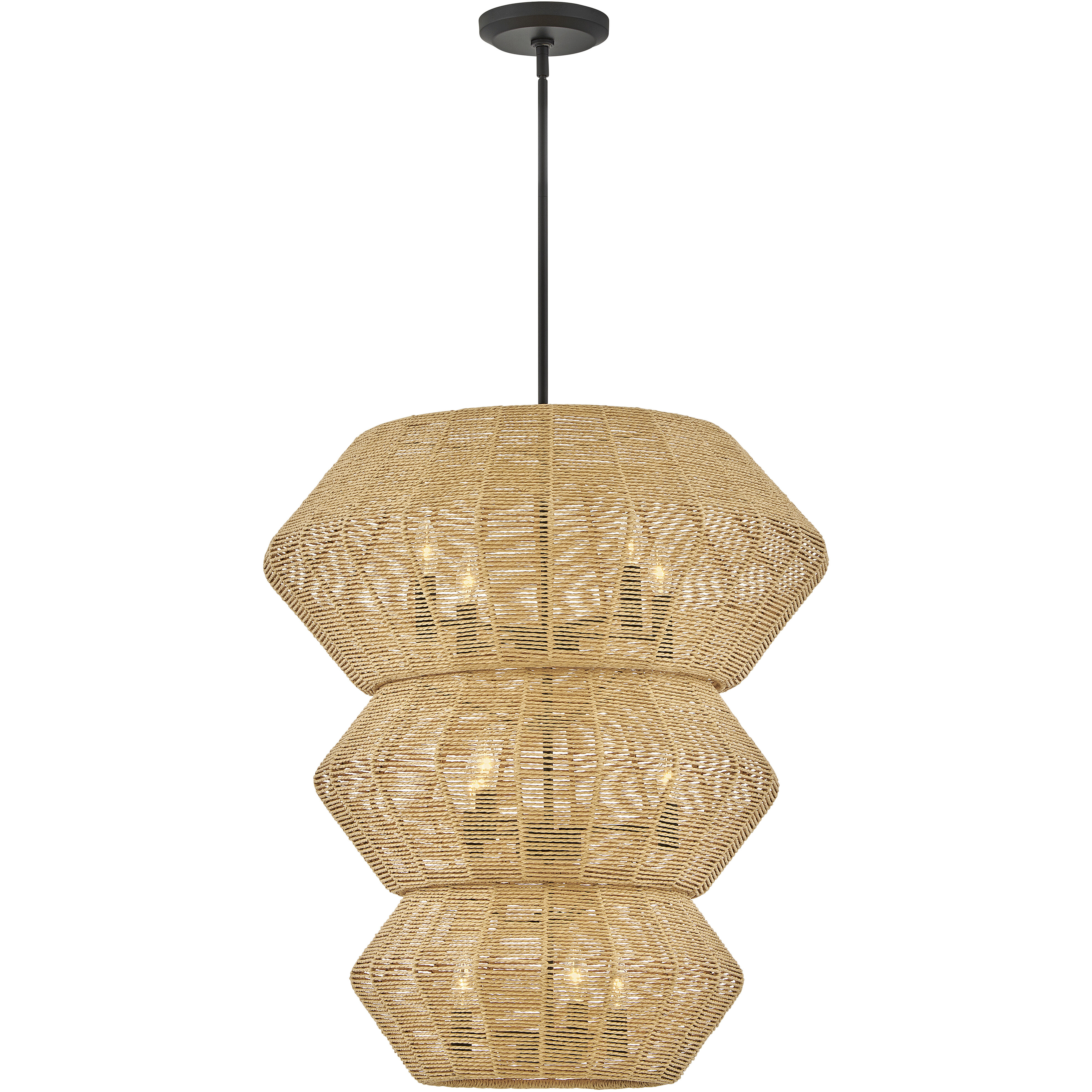 Lisa McDennon Luca 10 Light 27.75 inch Black / Camel Rattan Chandelier Ceiling Light, Multi Tier