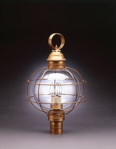 Round Onion 3 Light 25 inch Antique Brass Post Lamp in Clear Glass, Three 60W Candelabra