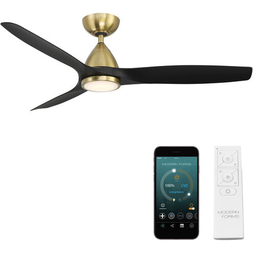 Skylark 54 inch Soft Brass and Matte Black with Matte Black Blades Downrod Ceiling Fan in Soft Brass Matte Black