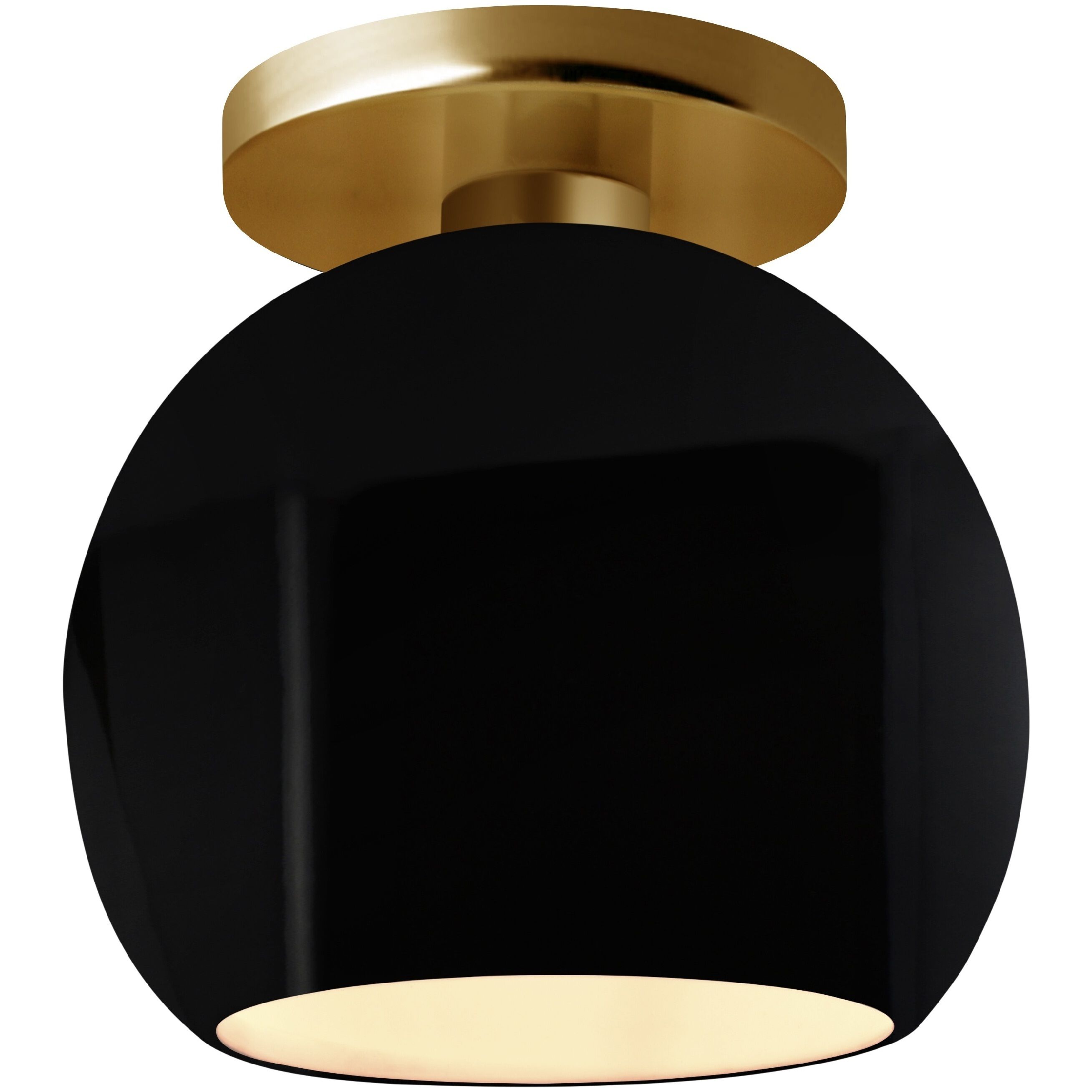 Radiance 1 Light 10 inch Gloss Black and Brushed Brass Semi Flush Ceiling Light