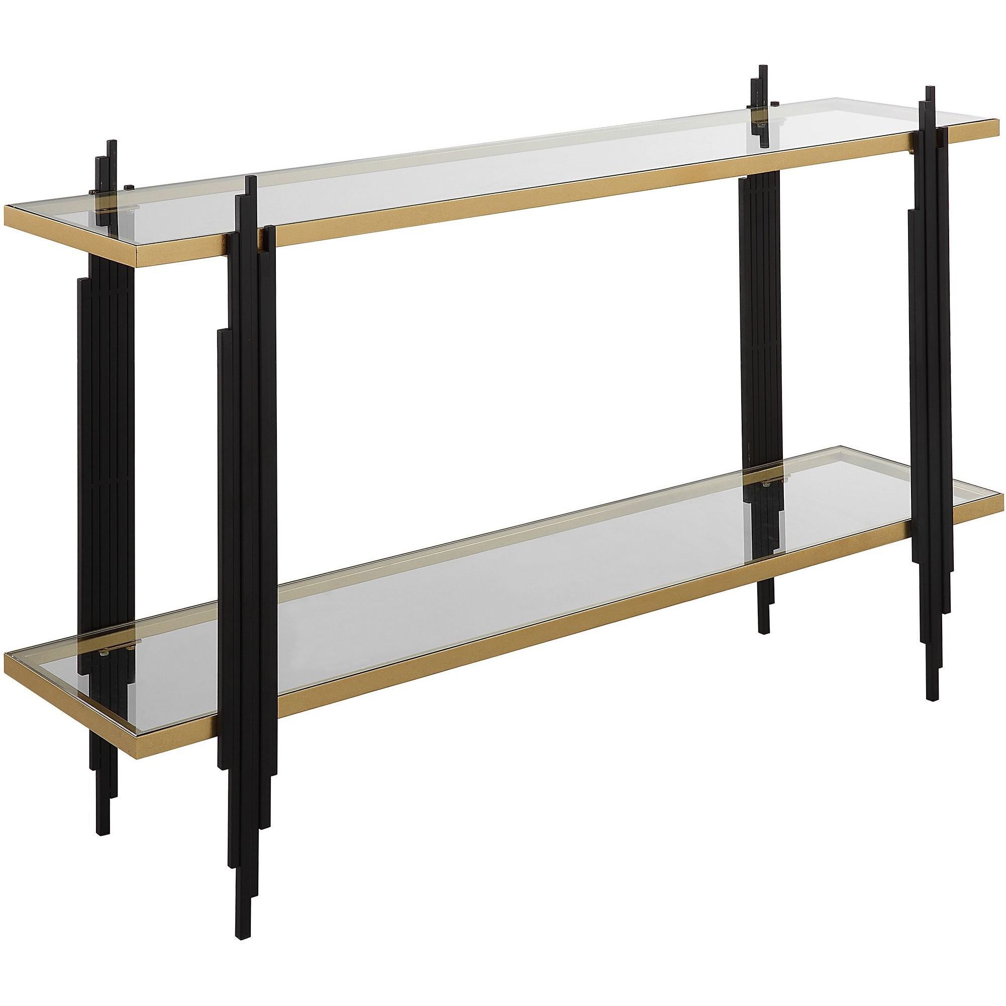 Empire 52 inch Gold Leaf and Matte Black with Clear Glass Console Table