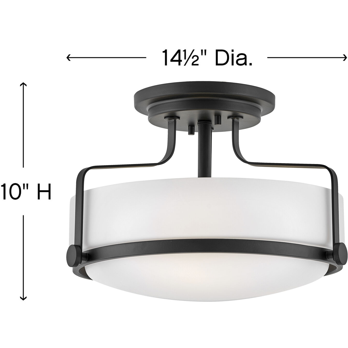 Harper 3 Light 14.5 inch Black Indoor Semi-Flush Mount Ceiling Light in White