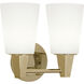 Wheatley 2 Light 11 inch Modern Brass Wall Sconce Wall Light in Cased White Glass