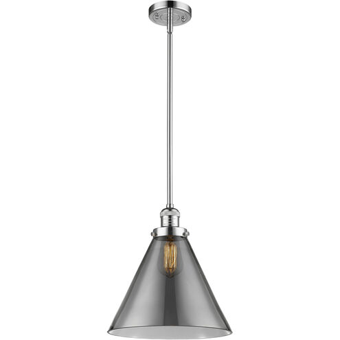 Franklin Restoration Cone 1 Light 12 inch Polished Chrome Mini Pendant Ceiling Light in Incandescent, Plated Smoke, Franklin Restoration