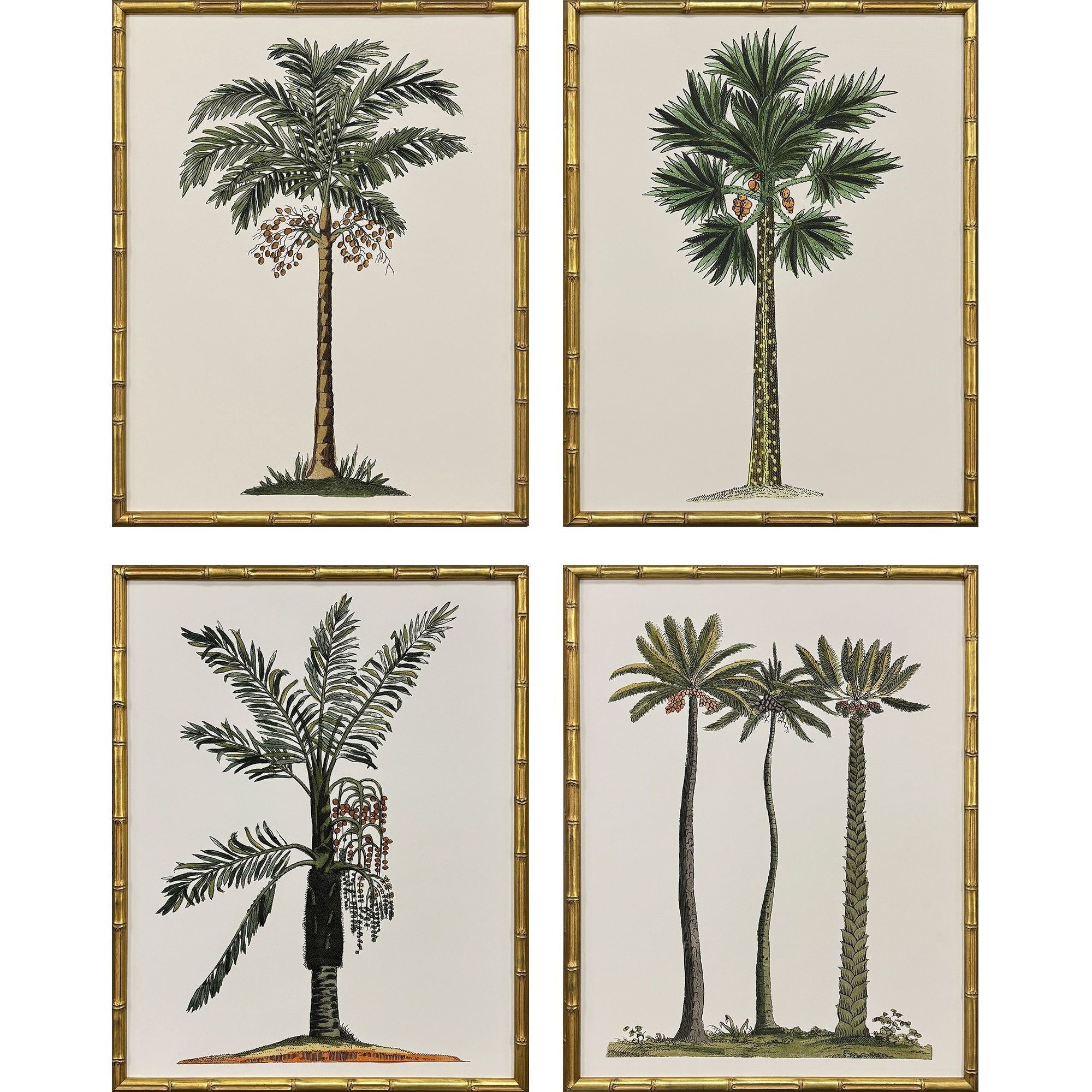 Contemporary Palm Green and Brown and Multi and Beige Framed Art