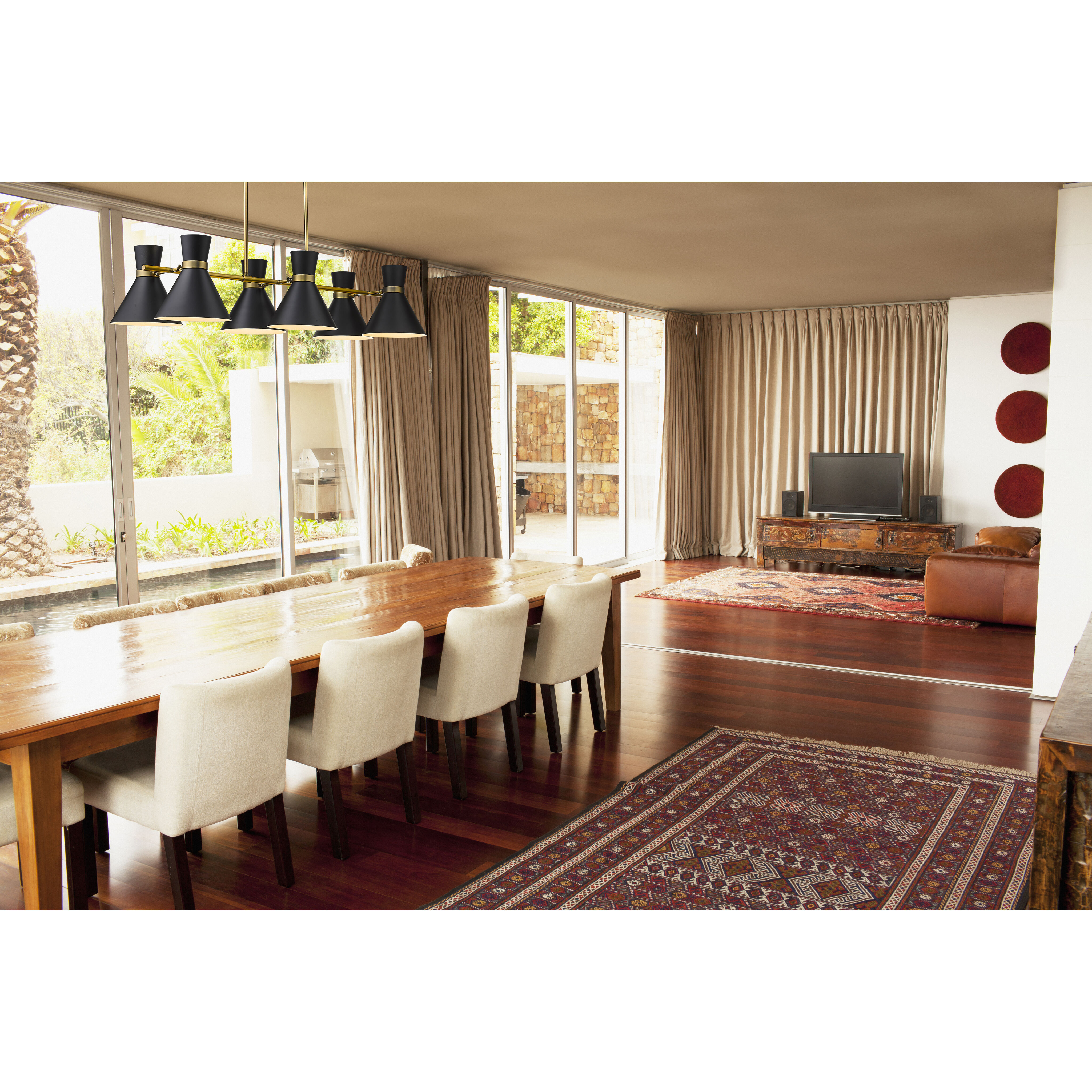 Soriano 6 Light 48 inch Matte Black and Heritage Brass Linear Chandelier Ceiling Light