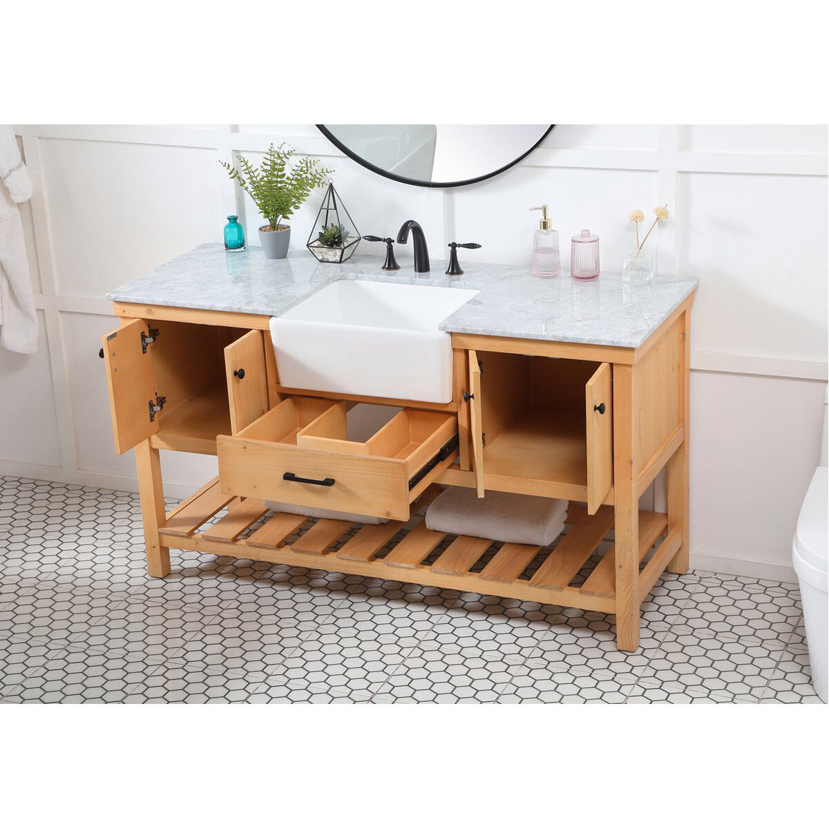 Clement 60 X 22 X 34 inch Natural Wood Bathroom Vanity Cabinet