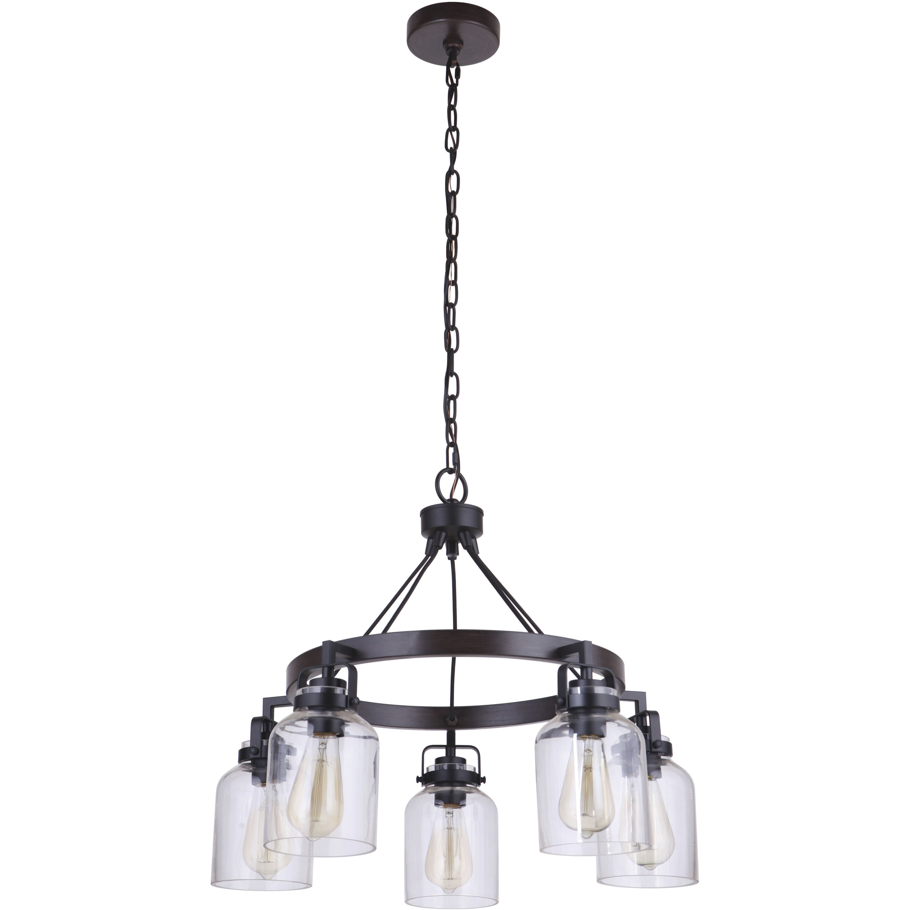 Foxwood 5 Light 25 inch Flat Black with Dark Teak Chandelier Ceiling Light in Flat Black/Dark Teak