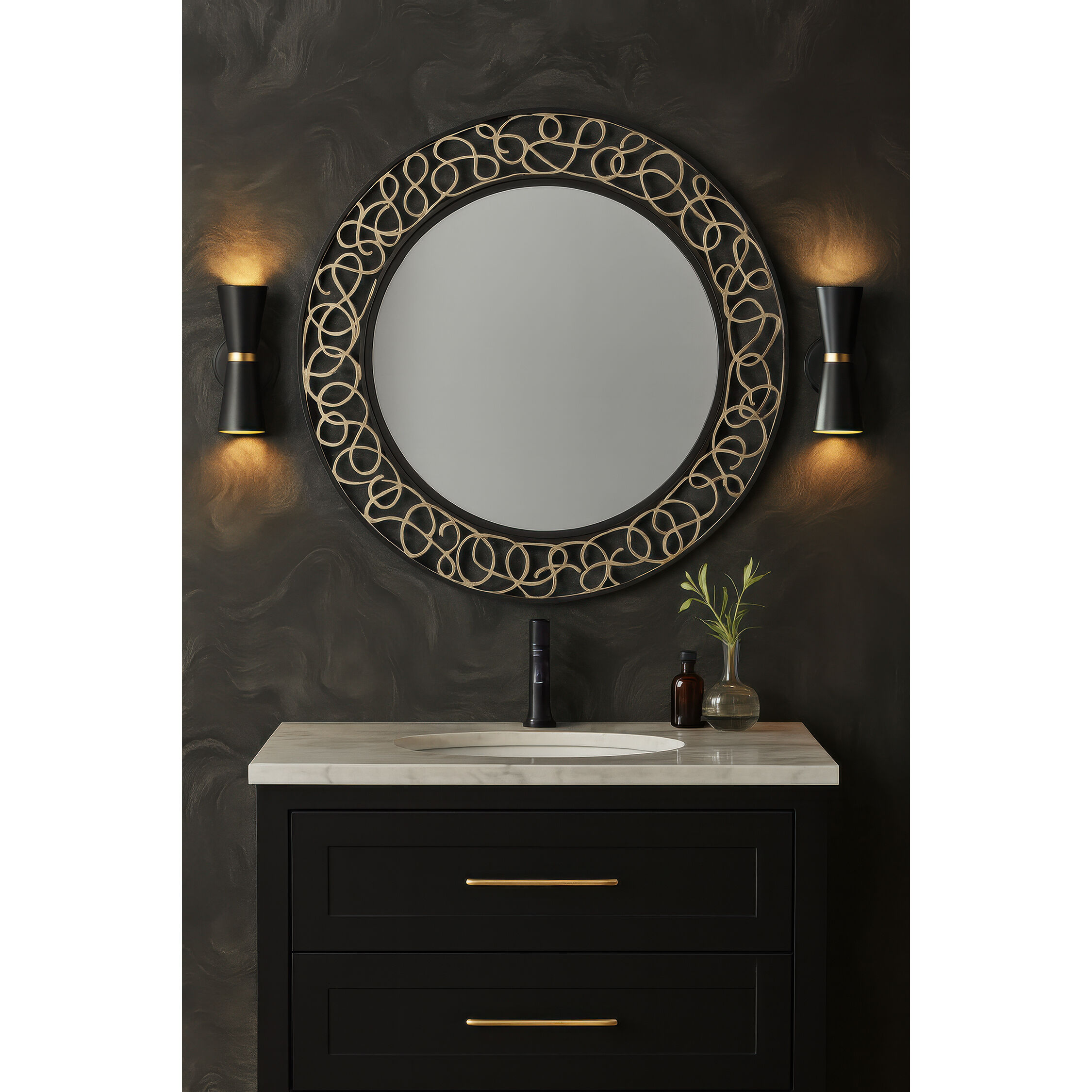 Scribble 33 X 33 inch Matte Black with Artifact Wall Mirror