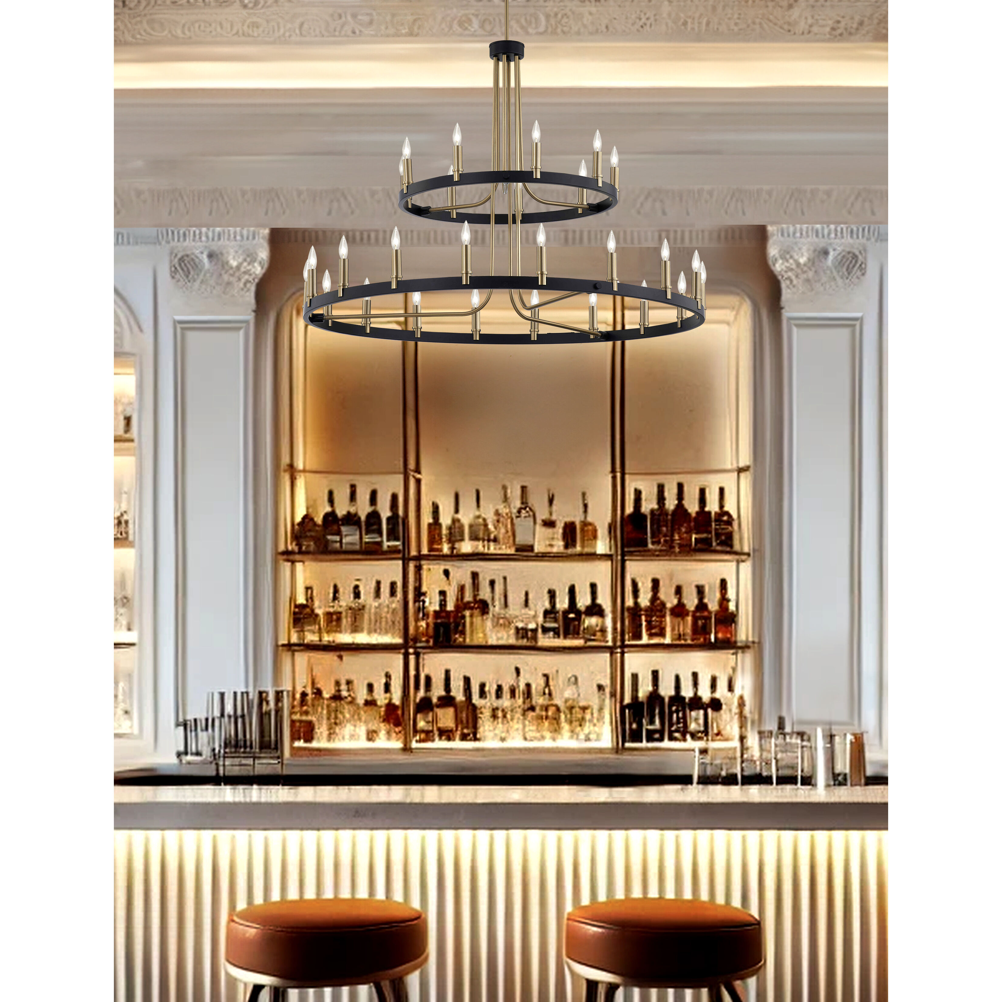 Clayton Family 27 Light 42 inch Matte Black and Brass Accents Chandelier Ceiling Light