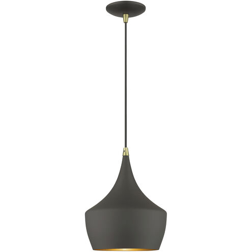 Waldorf 1 Light 9.5 inch Bronze with Antique Brass Finish Accents Pendant Ceiling Light in Bronze with Antique Brass Accent