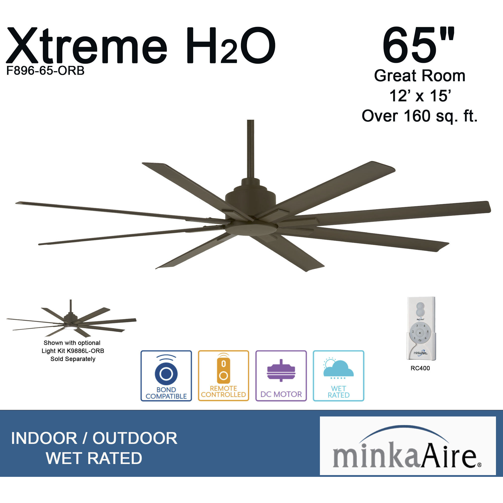 Xtreme H2O 65 inch Oil Rubbed Bronze Outdoor Ceiling Fan