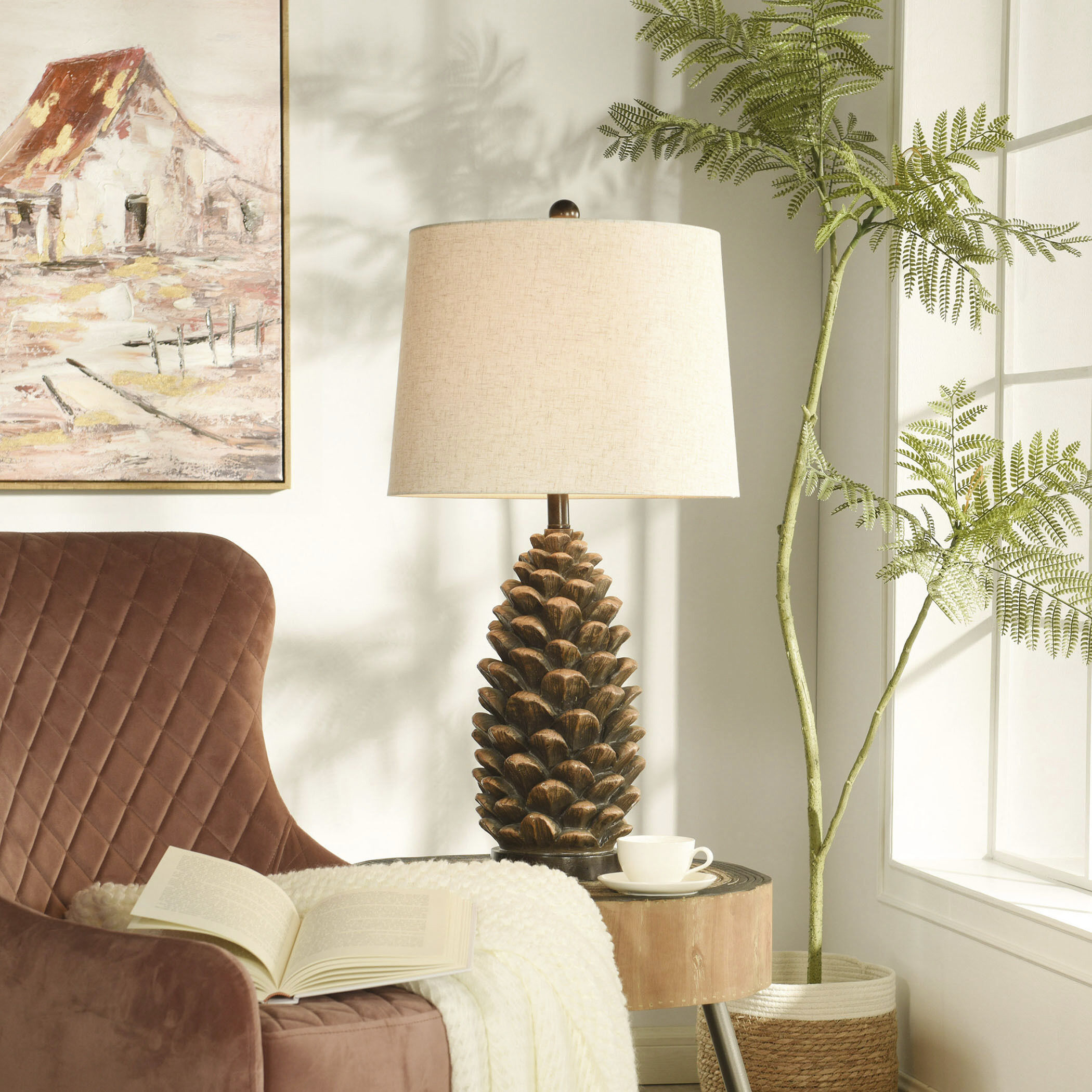 Roanoke 30.75 inch 150 watt Roanoke Brown and Heathered Cream Table Lamp Portable Light