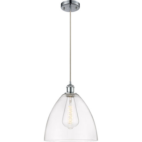 Ballston Dome LED 12 inch Polished Chrome Mini Pendant Ceiling Light in Clear Glass, Black Textured