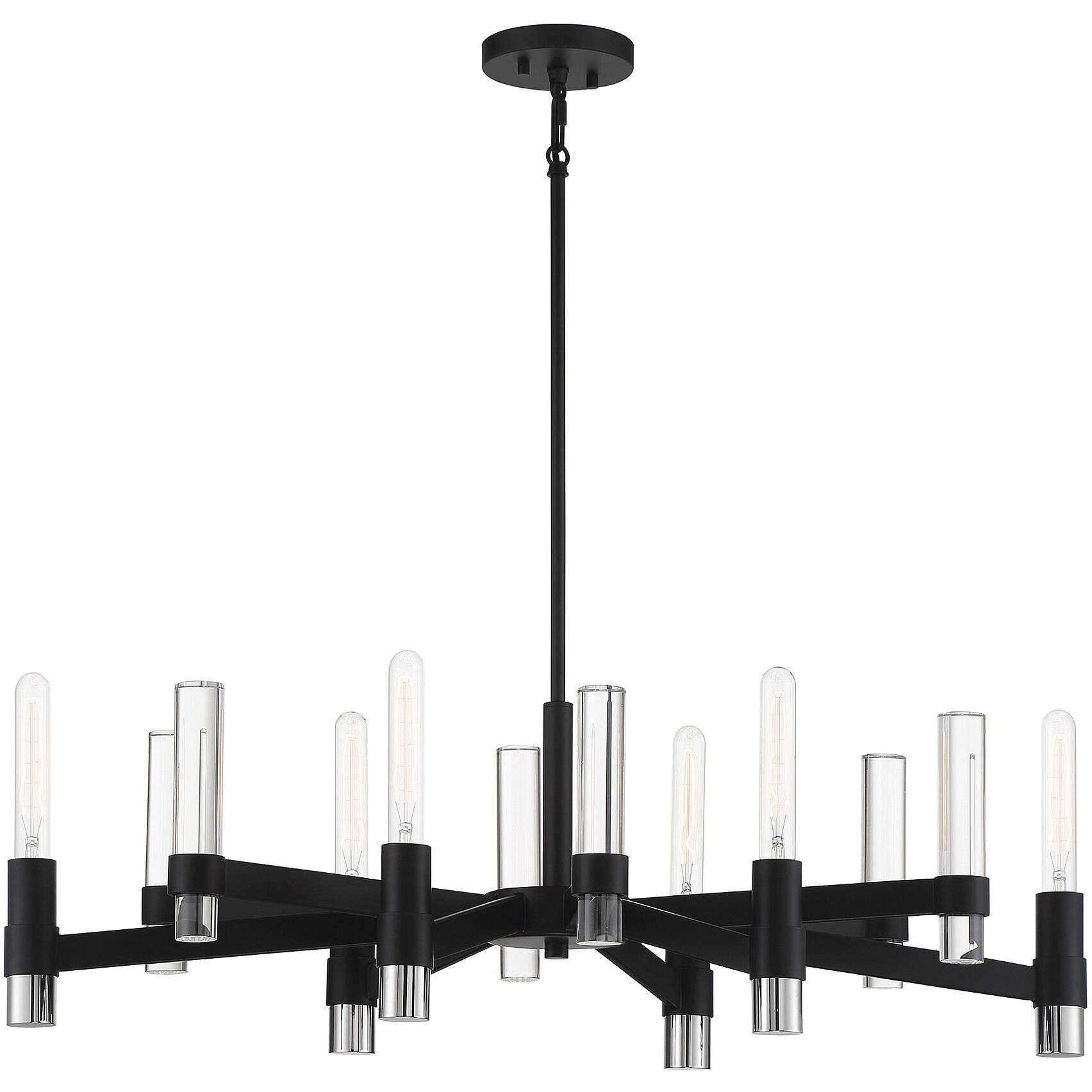 Windamere 6 Light 36 inch Textured Black with Polished Nickel Linear Chandelier Ceiling Light