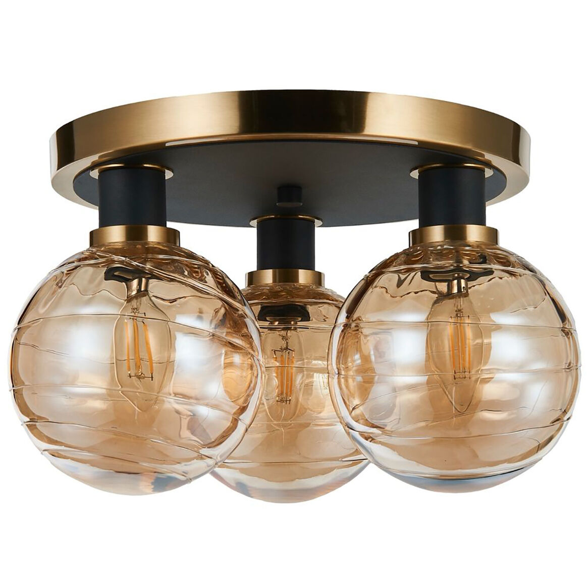 Gem LED 14.5 inch Black and Brushed Brass Semi-Flush Mount Ceiling Light in Amber