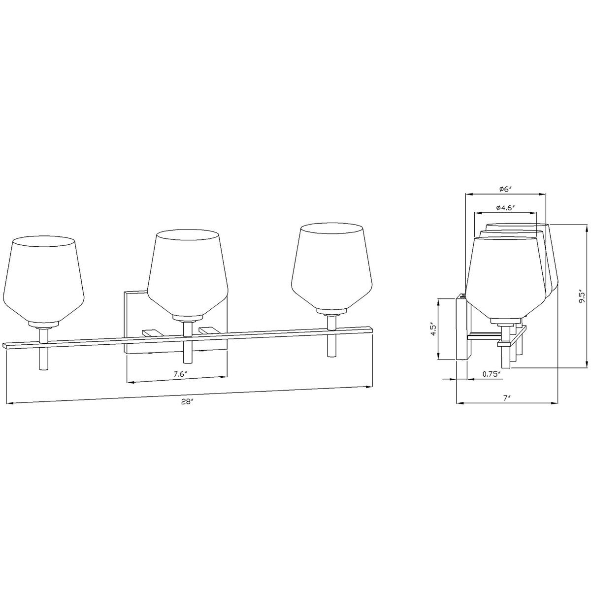 Chalice 3 Light 28 inch Black Vanity Light Wall Light