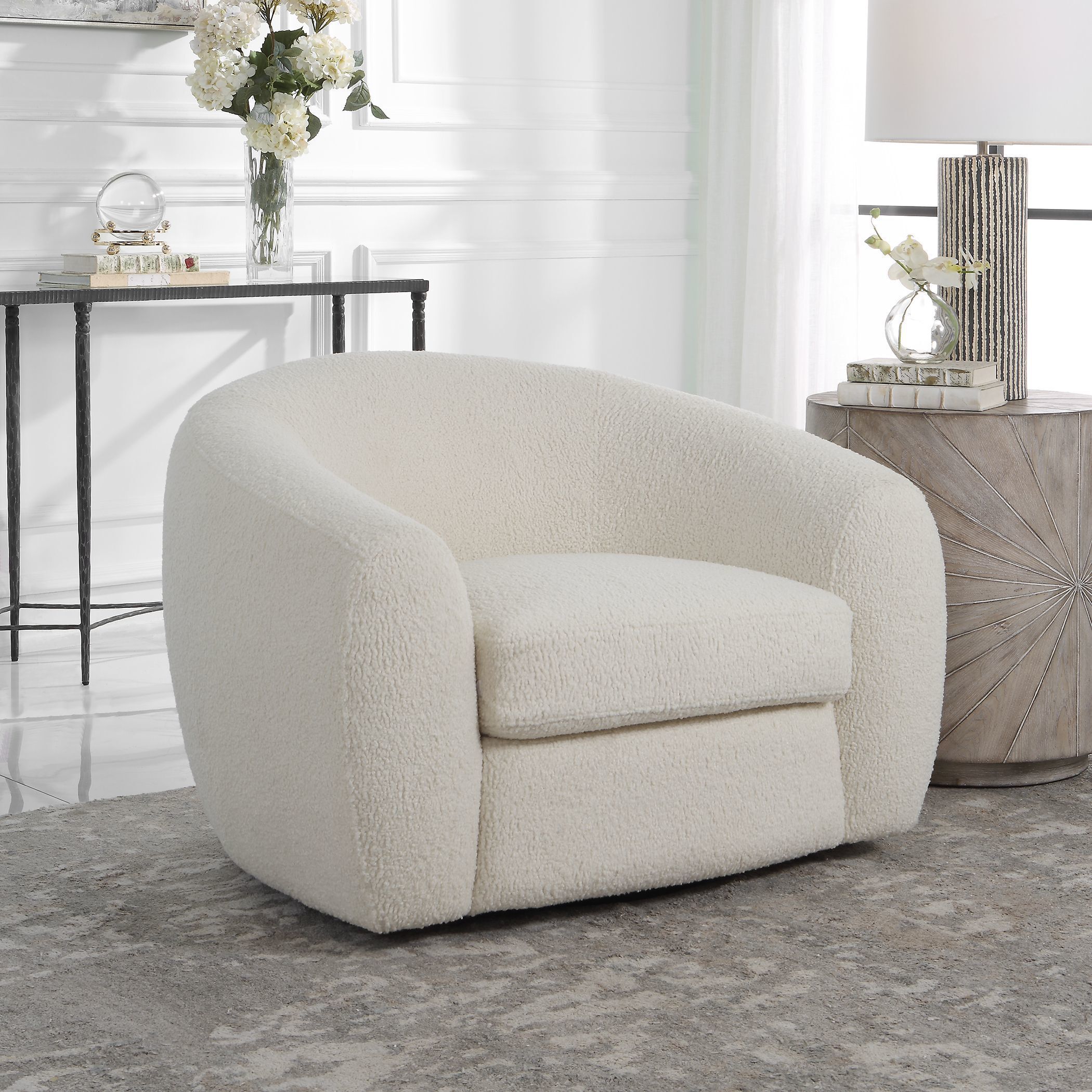 Capra Off White Faux Shearling Swivel Chair