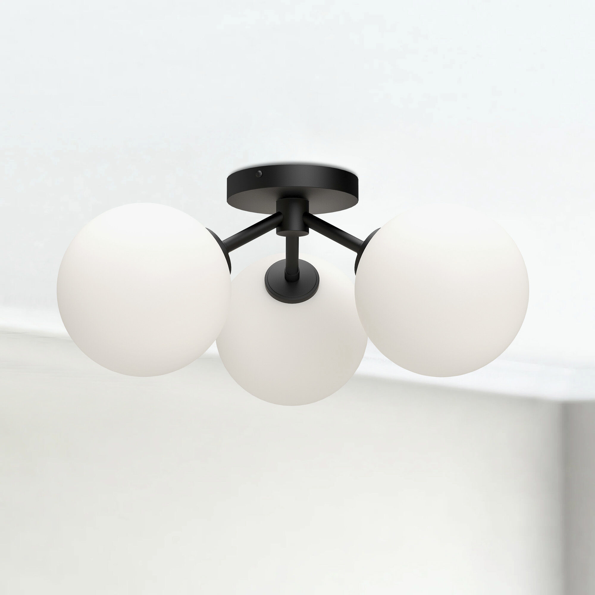 Alora Mood Cassia 3 Light 17.75 inch Matte Black Semi-Flush Mount Ceiling Light in Matte Opal Glass