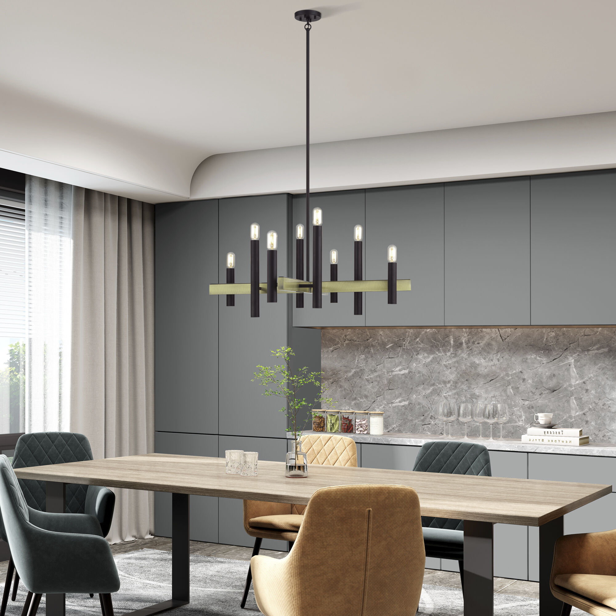 Helsinki 8 Light 38 inch Bronze with Antique Brass Accents Chandelier Ceiling Light