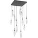 Rock Crystal LED Matte Black Chandelier Ceiling Light, Square Multi-Port