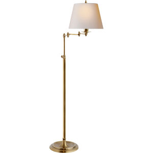 Candle Stick 47 inch 100.00 watt Hand-Rubbed Antique Brass Swing Arm Floor Lamp Portable Light in Natural Paper