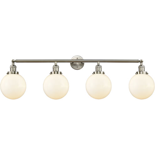Franklin Restoration Large Beacon 4 Light 44 inch Brushed Satin Nickel Bath Vanity Light Wall Light in Matte White Glass, Franklin Restoration