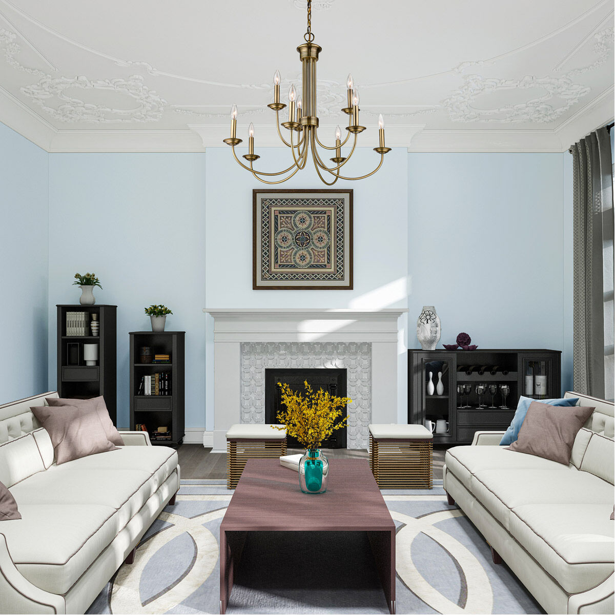 Estate 9 Light 30 inch Antique Brass Chandelier Ceiling Light