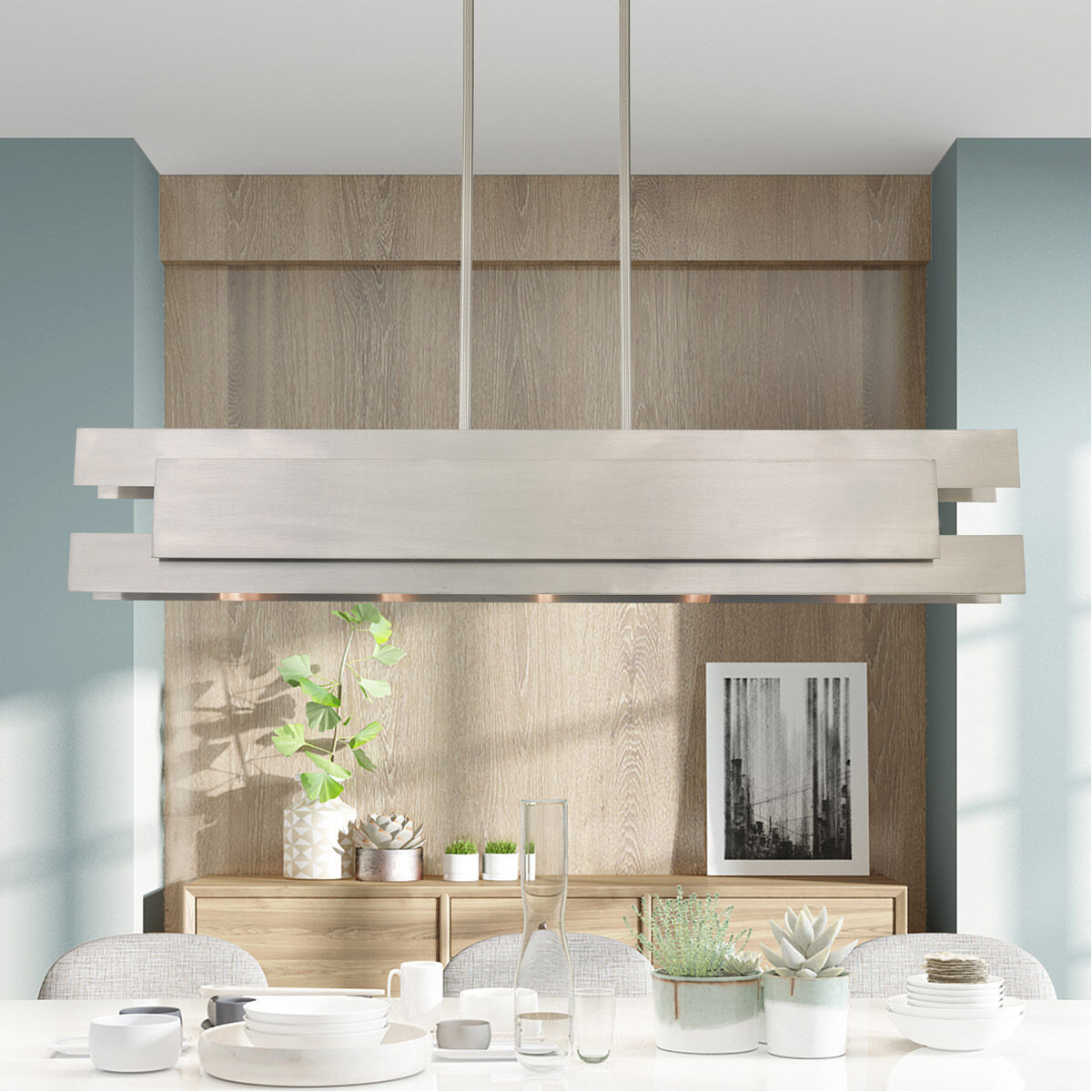 Varick 5 Light 46 inch Brushed Nickel Linear Chandelier Ceiling Light