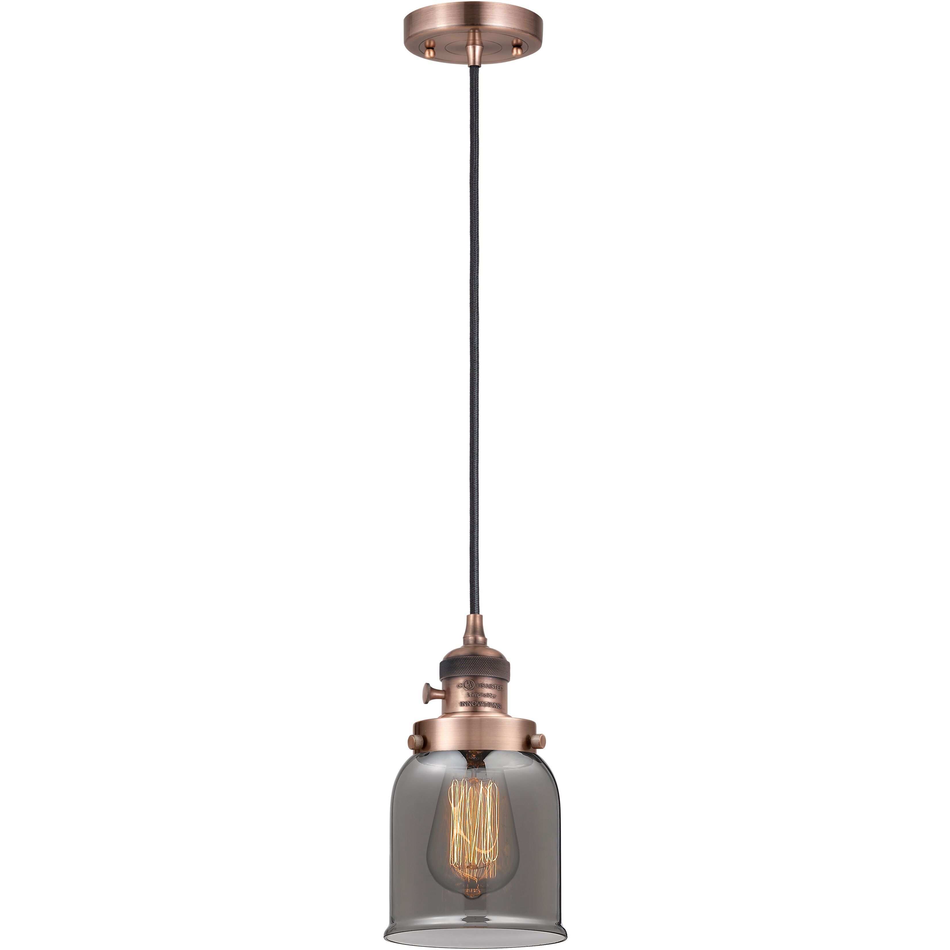 Franklin Restoration Bell 1 Light 5 inch Antique Copper Mini Pendant Ceiling Light in Incandescent, Plated Smoke