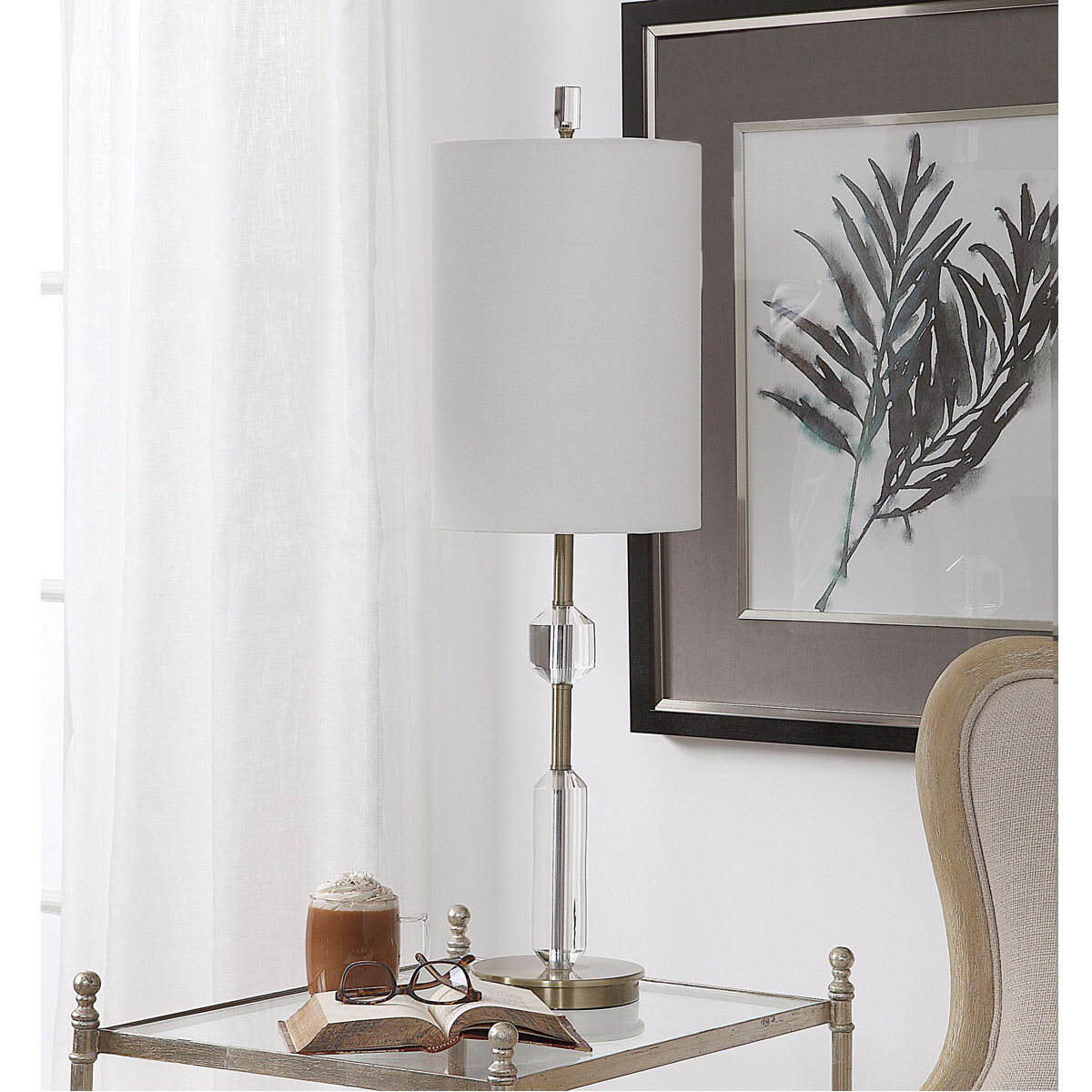 Margo 33 inch 100 watt Antique Brass and Crystal Buffet Lamp Portable Light