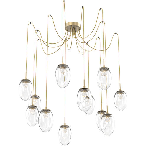 Meteo LED 17 inch Gilded Brass Swag Multi-Pendant Ceiling Light in 2700K LED, Floret Inner - Clear Outer