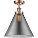 Ballston X-Large Cone LED 8 inch Antique Copper Semi-Flush Mount Ceiling Light in Plated Smoke Glass