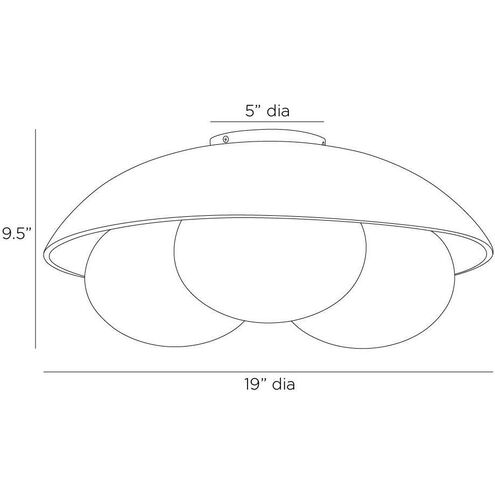 Glaze 3 Light 19 inch Antique Brass and Matte Black Ceramic Flush Mount Ceiling Light, Large