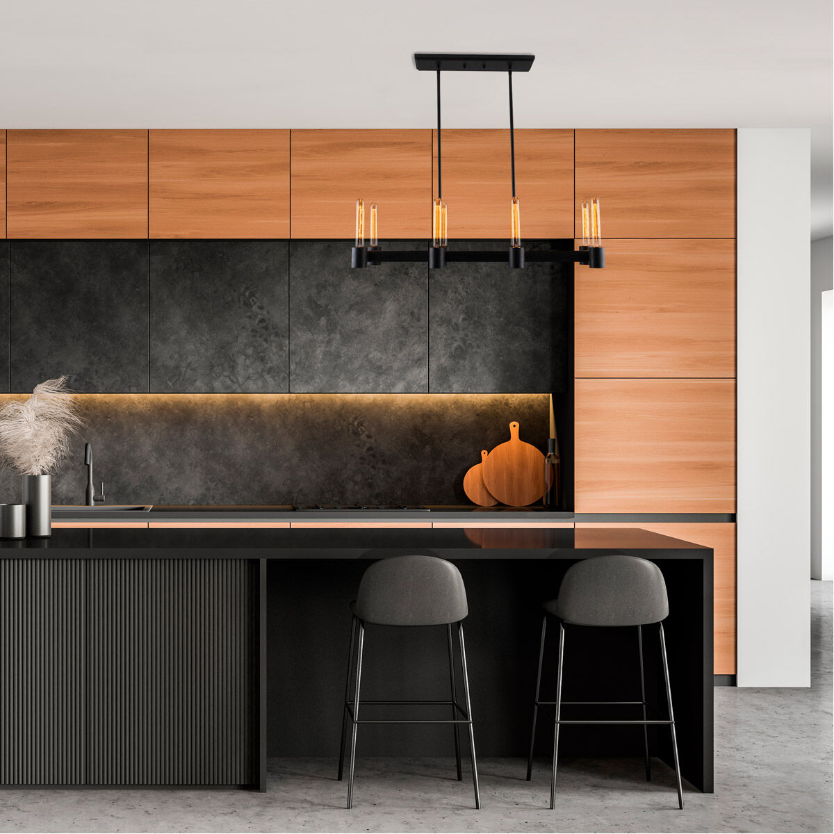 Broyles 8 Light 32 inch Matte Black Linear Pendant Ceiling Light