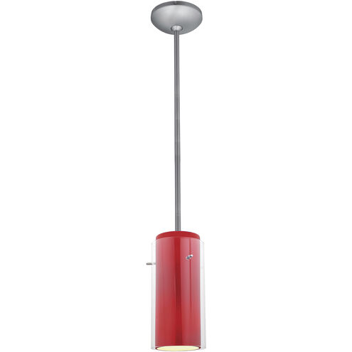Glassn Glass Cylinder 1 Light 4.75 inch Brushed Steel Pendant Ceiling Light in Clear and Red