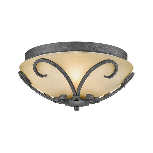 Madera 3 Light 13 inch Black Iron Flush Mount Ceiling Light, Damp