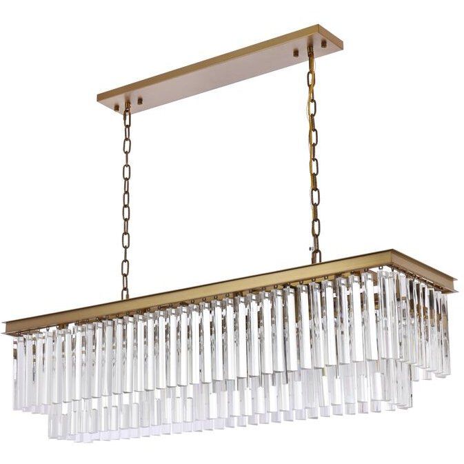 Sydney 12 Light 50 inch Satin Gold Linear Chandelier Ceiling Light in Clear
