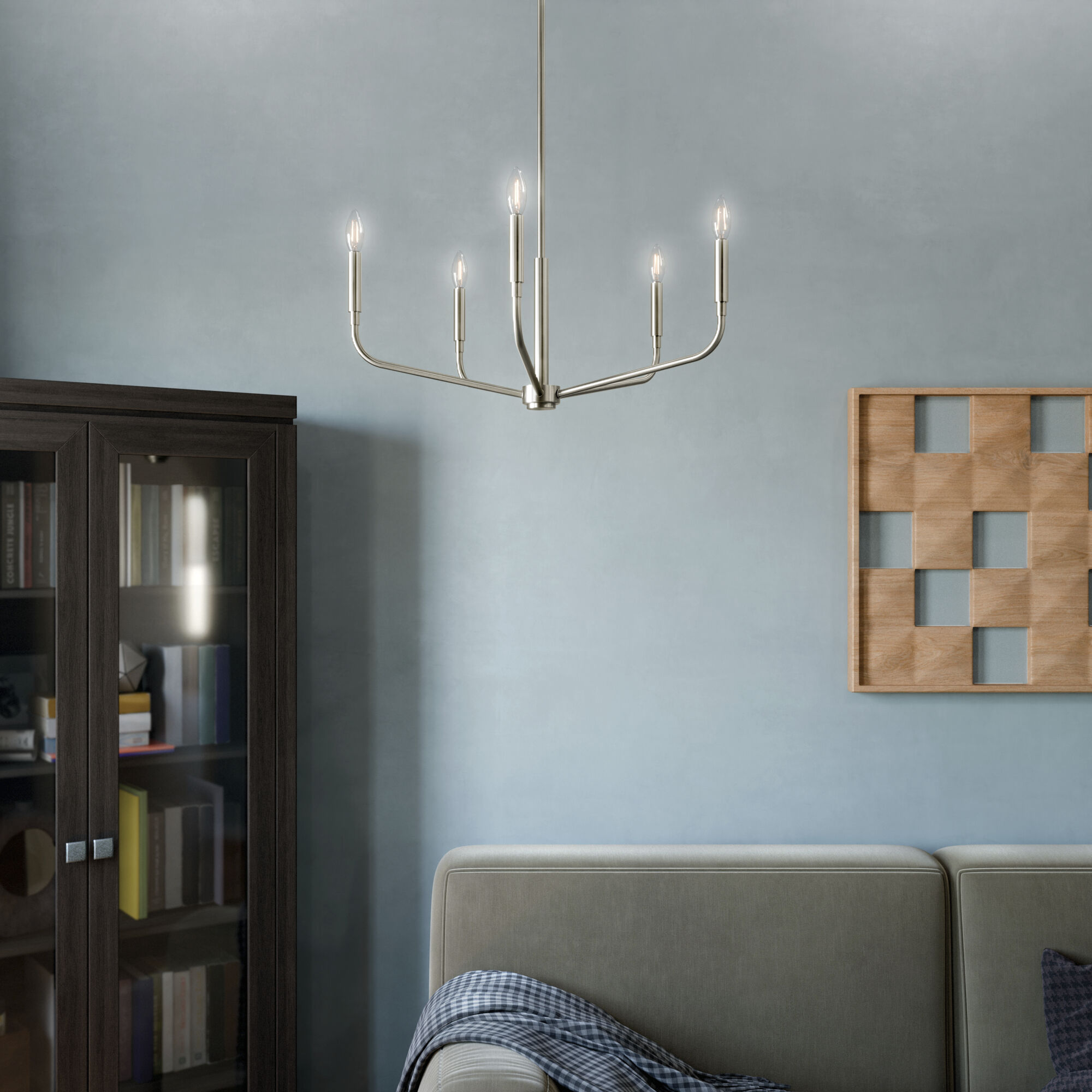 Madden 5 Light Brushed Nickel Chandelier Ceiling Light, 1 Tier Small